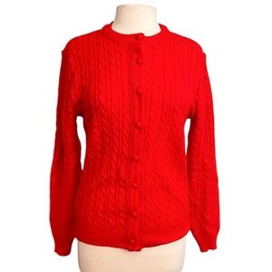 Vintage Sweater Cable Knit Cardigan Red S M Medium L Large